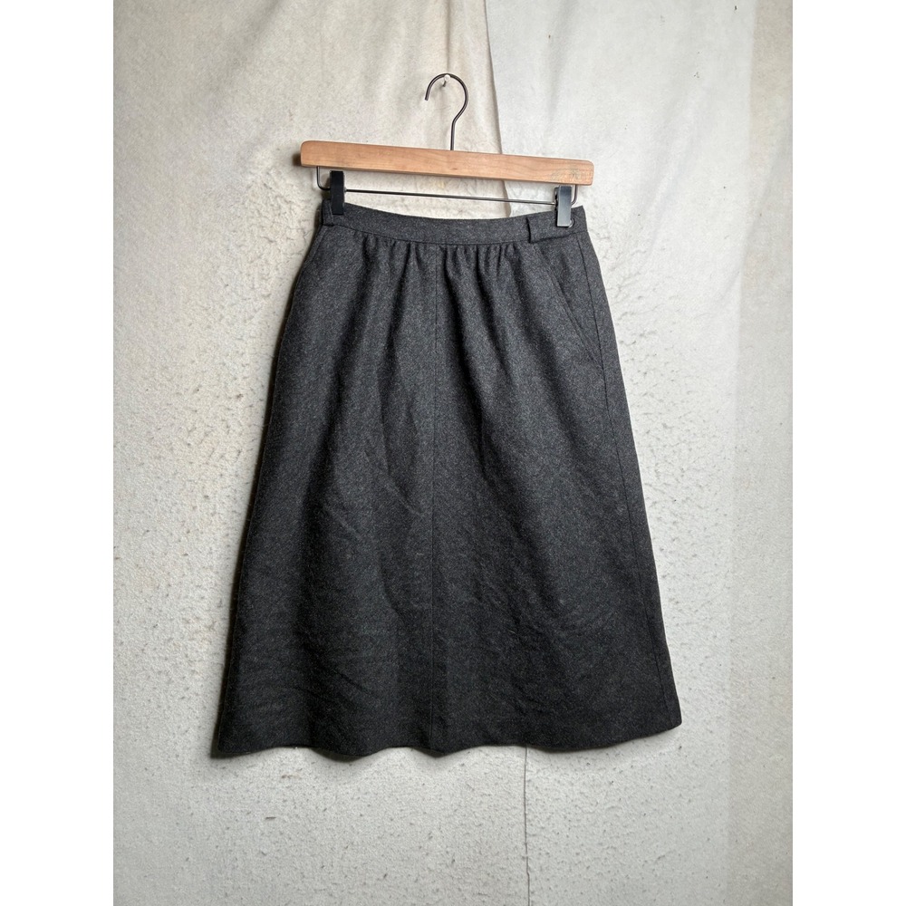 Vintage Liz Claiborne Gray Wool Midi Skirt ILGWU Made in USA 26 Waist